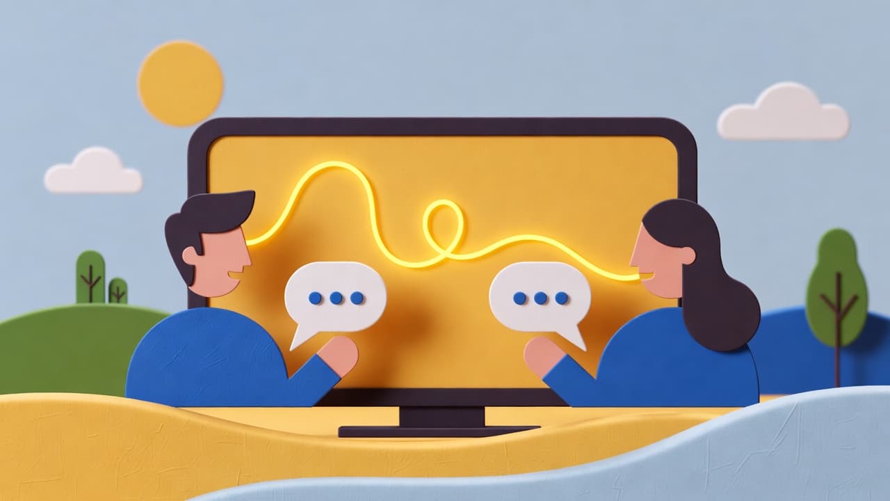 Two people talking to strangers online via Thuksa — interest-based random chat platform