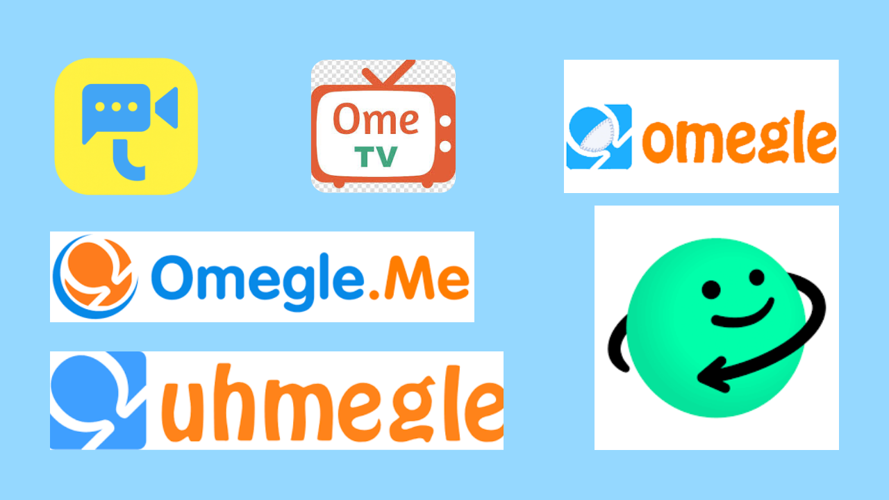 Collage of various anonymous chat platform logos and safety icons
